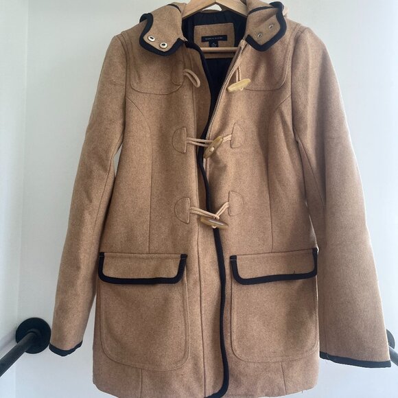 Tommy Hilfiger Women's Wool Duffle Coat in Camel with Navy Blue Piping Size XS - Picture 3 of 6